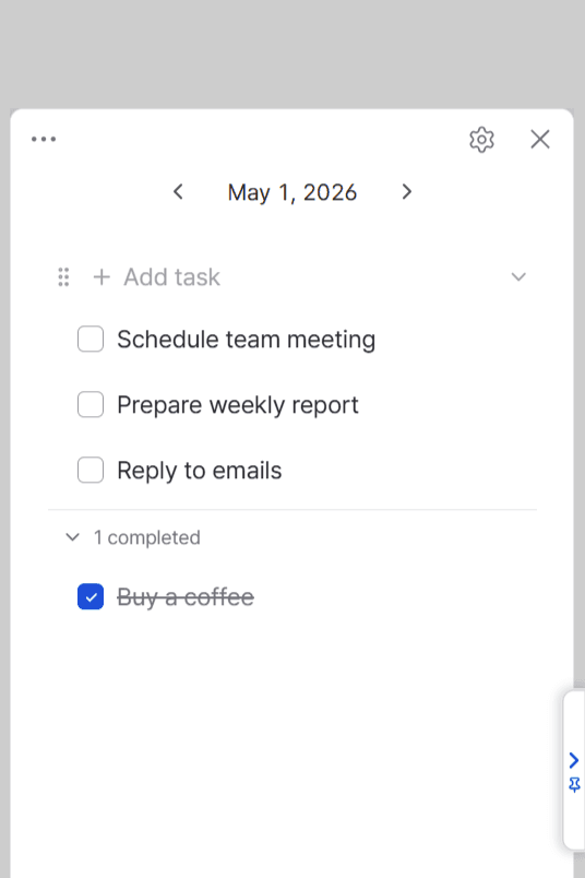 Sideboard to-do list with date navigation