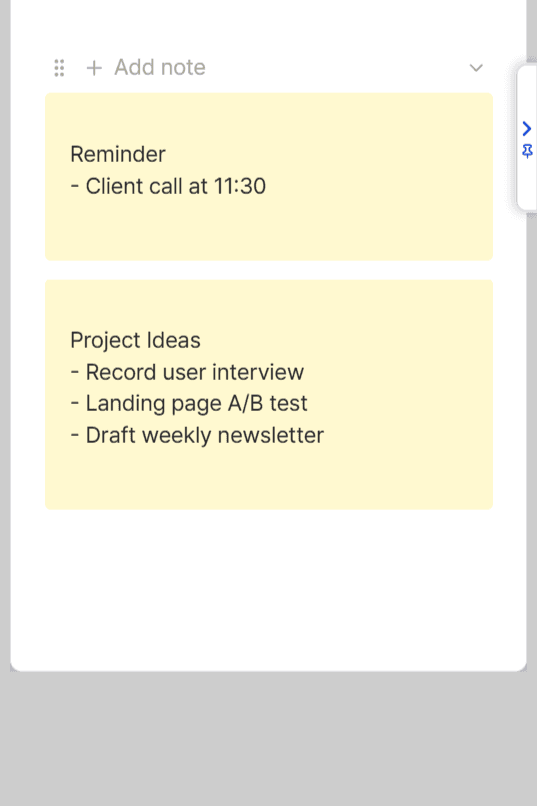 Sideboard sticky notes panel