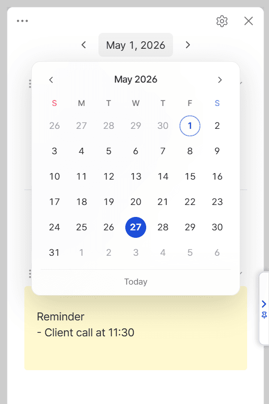 Sideboard date navigation with calendar picker